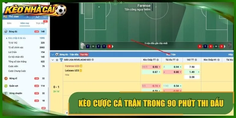 Kèo cược cả trận trong 90 phút thi đấu